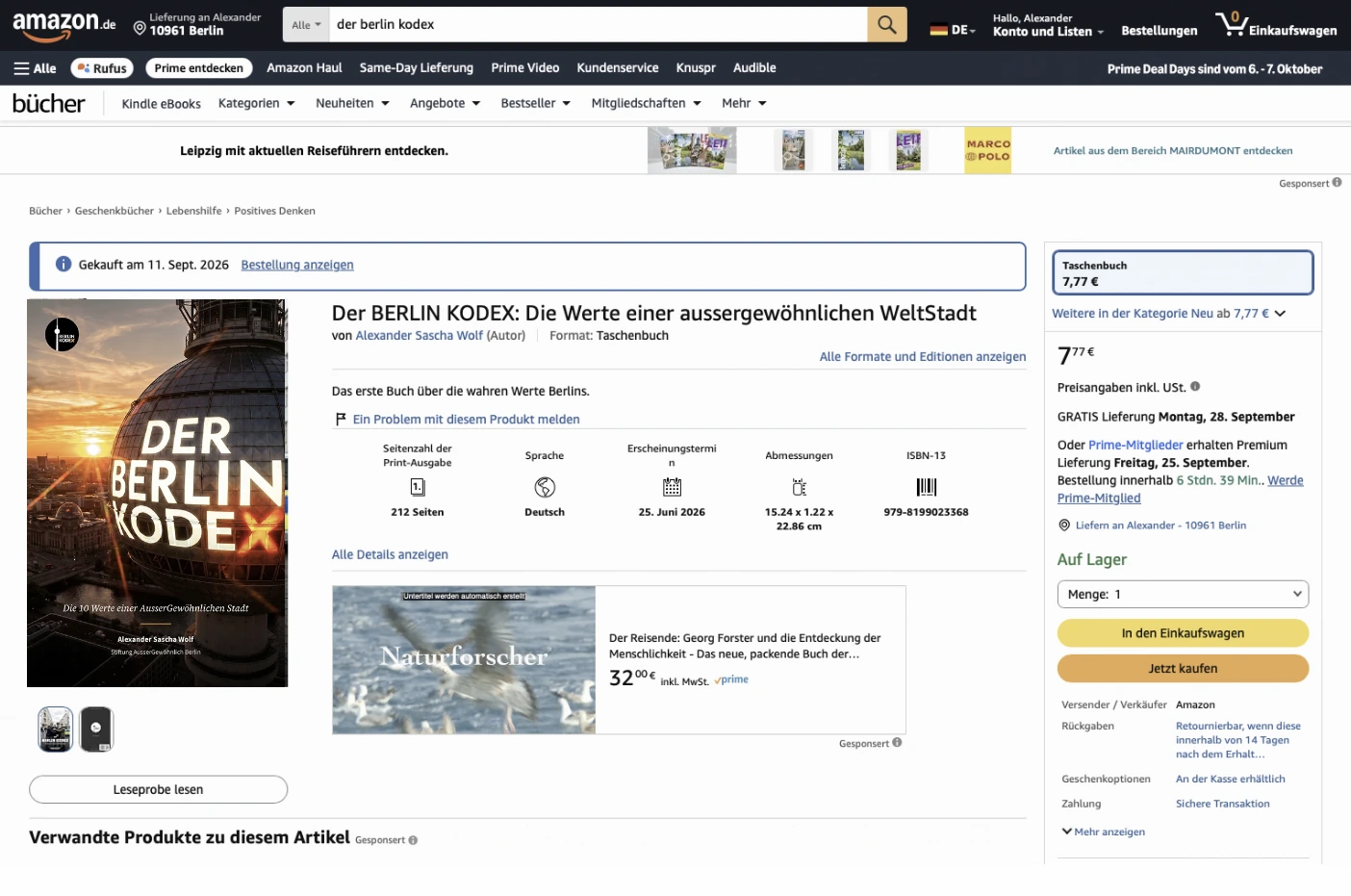 Amazon-Produktseite des Buches Der Berlin Kodex